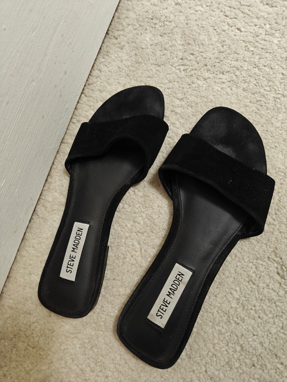 Steve Madden Black Suede Single Strap Slide Mule Sandals Summer Shoes
